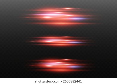 Red abstract neon light lines. Flash of a laser beam.