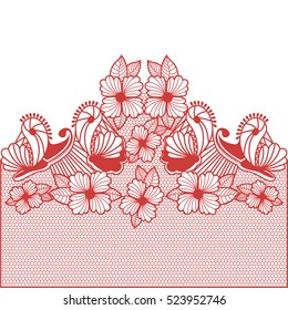red abstract pattern with butterflies and flowers