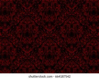 Red abstract pattern. floral black  background. Dark background.