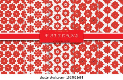 Red abstract pattern nature of leaves design collection vector. Background illustration set.