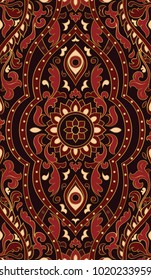 Red abstract pattern. Ornamental filigree ornament. Colorful template for textile, shawl, carpet. 