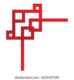 Red abstract pattern with a traditional chinese style extending to the right of the frame on a white background
