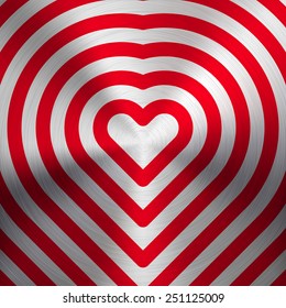 Red abstract pattern with Valentines heart signs and realistic metal texture (chrome, steel, silver) for web, presentations and prints. Vector illustration.