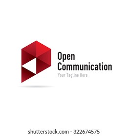 Red abstract pin icon and logo