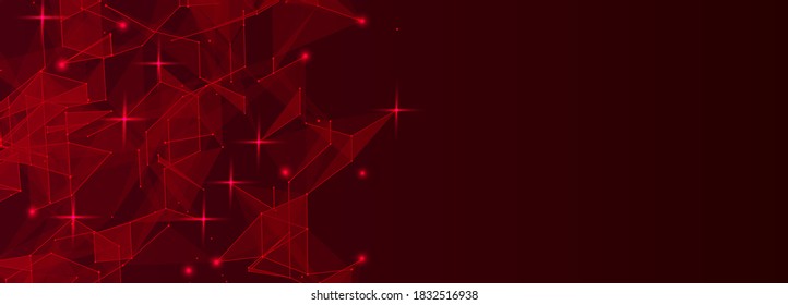 Red abstract polygonal space with connecting dots and lines. Dark background. Connection structure. Vector Illustration
