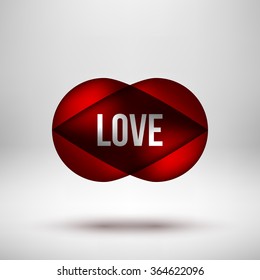 Red abstract premium bubble badge, luxury button template with love, valentines day text and realistic shadow for logo, design concepts, banners, applications, apps, prints. Vector illustration