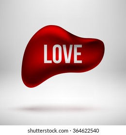 Red abstract premium bubble badge, luxury button template with love, valentines day text and realistic shadow for logo, design concepts, banners, applications, apps, prints. Vector illustration