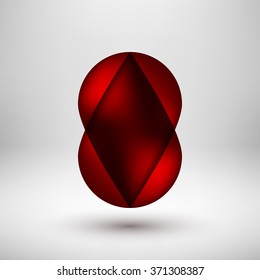 Red abstract premium bubble badge, luxury button template with reflex, realistic shadow and light background for logo, design concepts, banners, web. Vector illustration.