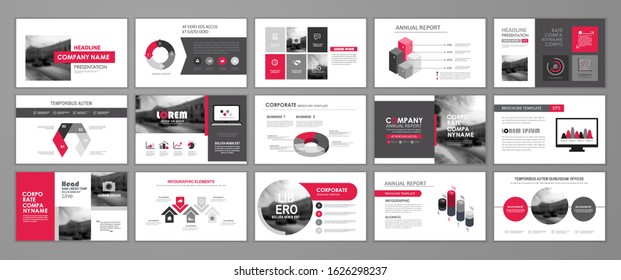Red abstract presentation slide templates. Infographic elements template  set for web, print, annual report brochure, business flyer leaflet marketing and advertising template. Vector Illustration