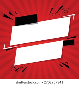 Red abstract promotion banner vector with white panels and dynamic burst background