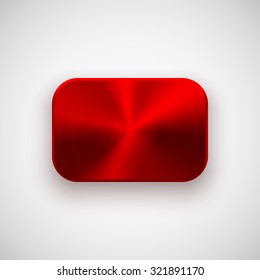 Red Abstract Rectangle Badge, Blank Button Template With Metal Texture (chrome, Silver, Steel), Realistic Shadow And Light Background For Web, UI, Applications And Apps. Vector Illustration.