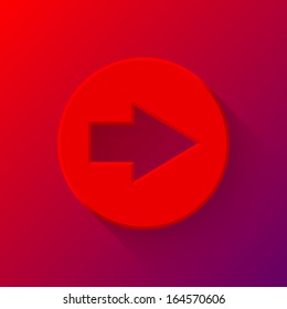 Red abstract right arrow sign with flat designed shadow and light background for internet sites, web user interfaces (ui), applications (apps) and business presentations. Vector illustration.