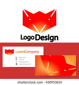 Red abstract robot logo with business card template, logotype design, vector illustration