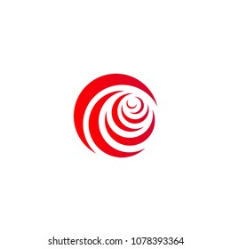 Red abstract rose, vector logo template on white background. Stylish flower illustration, circular shape, arc design element.
