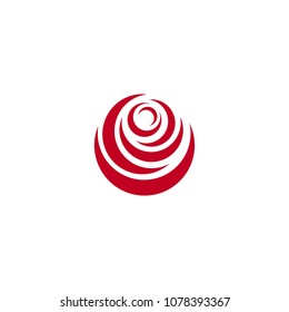 Red abstract rose, vector logo template on white background. Stylish flower illustration, circular shape, arc design element.