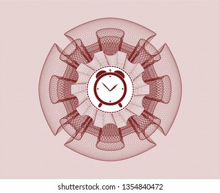 Red abstract rosette with alarm clock icon inside