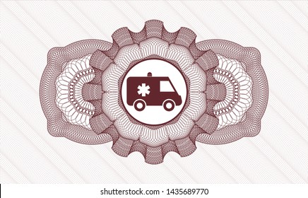 Red abstract rosette with ambulance icon inside