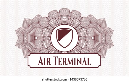 Red abstract rosette with armor icon and Air Terminal text inside