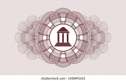 Red abstract rosette with bank icon inside