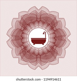 Red abstract rosette with bathtub icon inside