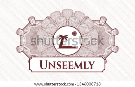 Red abstract rosette with beach icon and Unseemly text inside