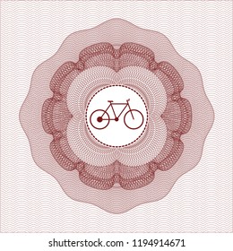 Red abstract rosette with bike icon inside