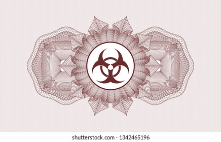 Red abstract rosette with biohazard icon inside