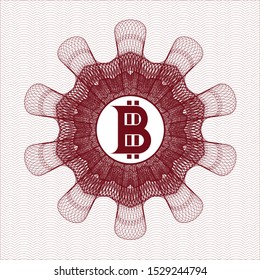 Red abstract rosette with bitcoin icon inside