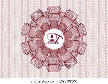 Red abstract rosette with bitcoin mining icon inside