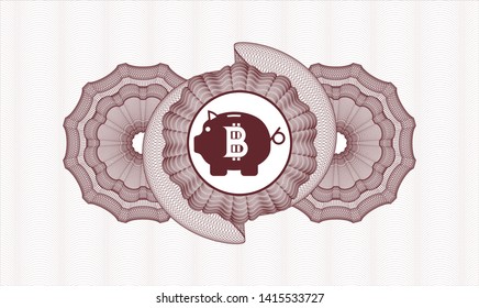 Red abstract rosette with bitcoin piggy bank icon inside