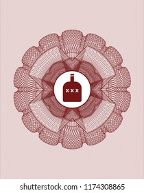 Red abstract rosette with bottle of alcohol icon inside