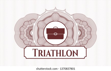 Red abstract rosette with briefcase icon and Triathlon text inside