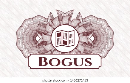 Red abstract rosette with brochure icon and Bogus text inside