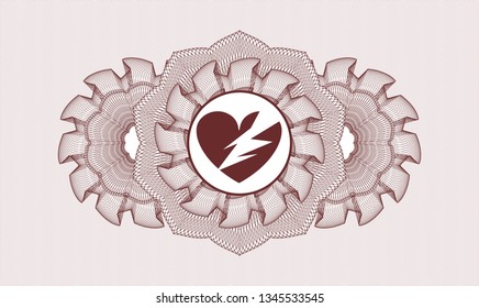 Red abstract rosette with broken heart icon inside