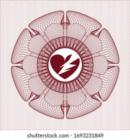 Red abstract rosette. with broken heart icon inside