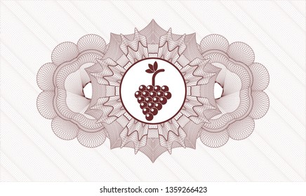 Red abstract rosette with bunch of grapes icon inside