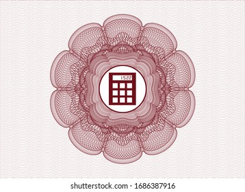 Red abstract rosette with calculator icon inside