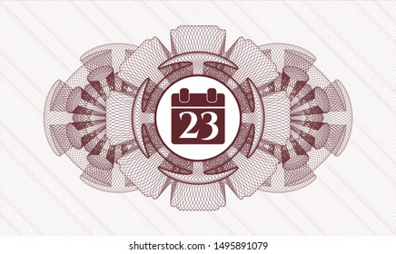 Red abstract rosette with calendar icon inside