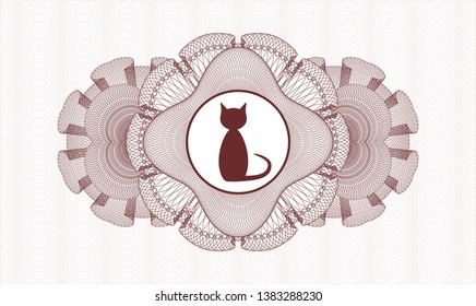 Red abstract rosette with cat icon inside