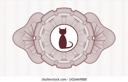 Red abstract rosette with cat icon inside