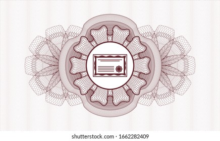 Red abstract rosette with certificate icon inside