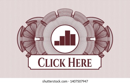 Red abstract rosette with chart icon and Click Here text inside
