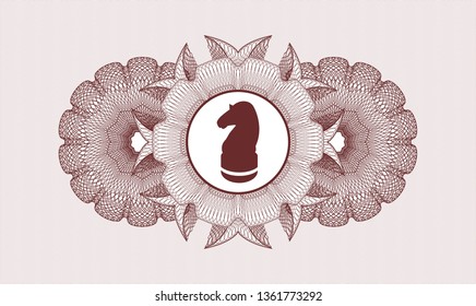 Red abstract rosette with chess knight icon inside