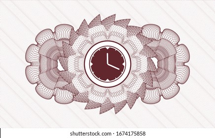 Red abstract rosette with clock, time icon inside