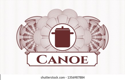 Red abstract rosette with cooking pot icon and Canoe text inside