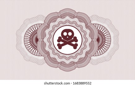 Red abstract rosette with crossbones icon inside