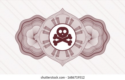 Red abstract rosette with crossbones icon inside