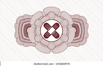 Red abstract rosette with crossed bandage plaster icon inside