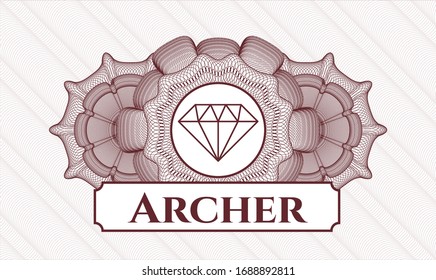 Red abstract rosette with diamond icon and Archer text inside