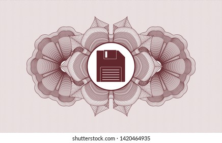Red abstract rosette with diskette icon inside